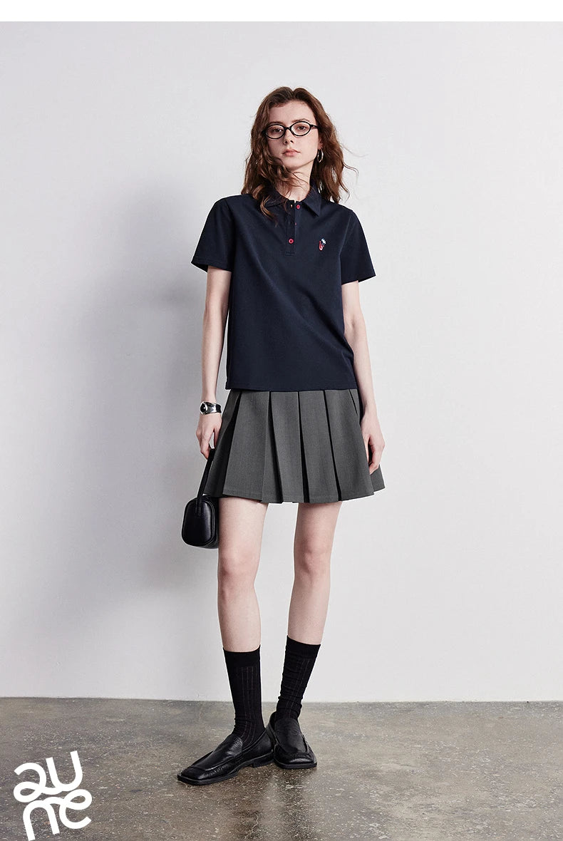 TOYOUTH Women Polo Shirt 2026 Summer New Breathable Short Sleeve Versatile Pullover Tops