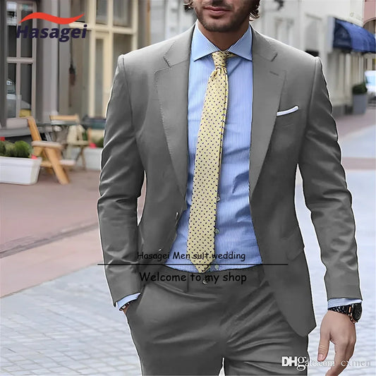 Navy Elegant Men's Suit Business Formal Work Wear Slim Fit Pants Jacket 2 Piece Set Groom Wedding Tuxedo