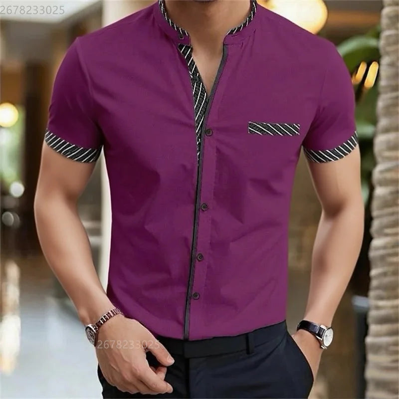 Men's shirt new 3D printed shirt Men's business office wear Men's short sleeve fashion casual breathable fabric XS-6XL