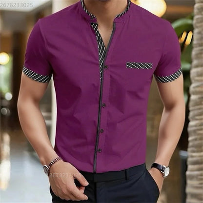 Men's shirt new 3D printed shirt Men's business office wear Men's short sleeve fashion casual breathable fabric XS-6XL