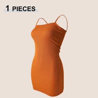 New Summer Stretch Mini Dress 2026 Women Sexy Bodycon Skirt Strap Beach Outfit Tight Wrap Hip Dress Sleeveless Camisole Sundress