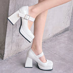 Women's High Heels Pumps Mary Jane Shoes Platform Pink Black Wine Red White Block Heeled Working Party Dance Wedding Shoe Female
