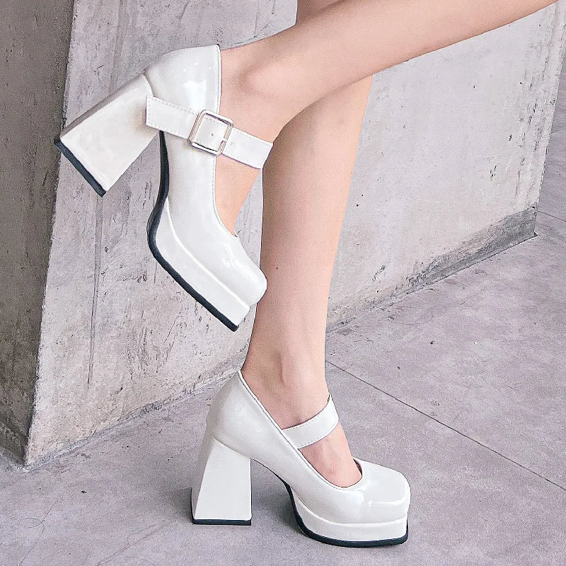 Women's High Heels Pumps Mary Jane Shoes Platform Pink Black Wine Red White Block Heeled Working Party Dance Wedding Shoe Female