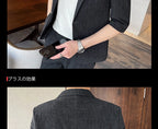 Men's Summer New Slim Fit 3/4 Sleeve Blazer Set Thin Seven-Point Sleeve Suit Outfit Casual Business Two-Piece Set
