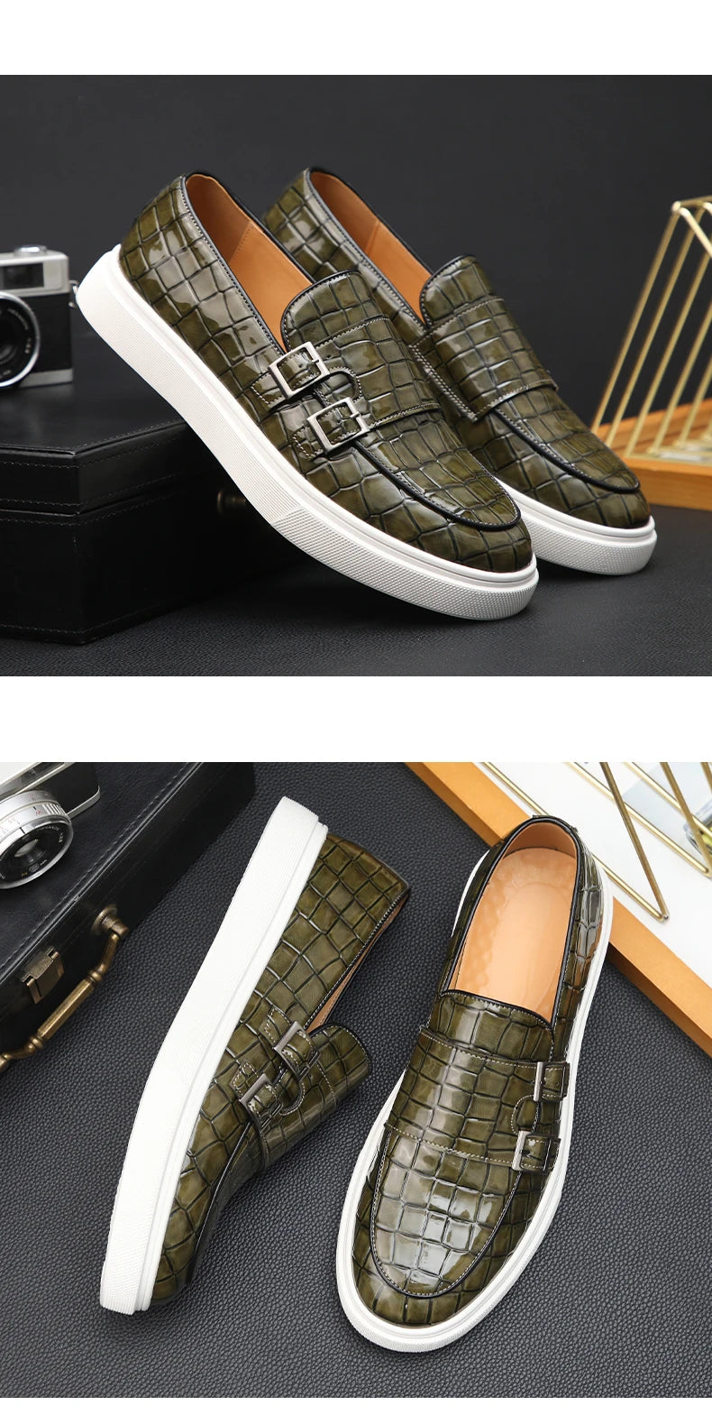 New Black Sneakers Men Vulcanize Shoes Yellow Crocodile Pattern Slip-On Size 38-46 Zapatos De Hombre Men Shoes