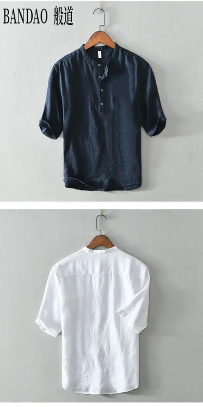 Chinese Style Spring and Summer Loose High-end Men's Linen Short-sleeved Cotton Linen Casual Breathable Shirt Collar T-shirt