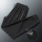 Men's Summer Ice Silk Jogger Sweatpants Zipper Pockets Breathable Running Gym Workout Athletic Mesh Pants Drawstring Design