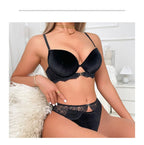 Autumn and Winter Velvet Bra Set Women's French Lace Patchwork Underwear Sexy Soft Steel Ring Ultrathin Lingerie Suit