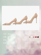 women fashon pumps with V buckle nude high heels with matte finish comfortable soft stilettos for dress