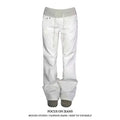 Women American Street Washed Spliced Elastic Waist Flare Jeans Plus Size Loose Drape Wide Leg Casual Trendy Denim Long Pants