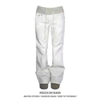 Women American Street Washed Spliced Elastic Waist Flare Jeans Plus Size Loose Drape Wide Leg Casual Trendy Denim Long Pants