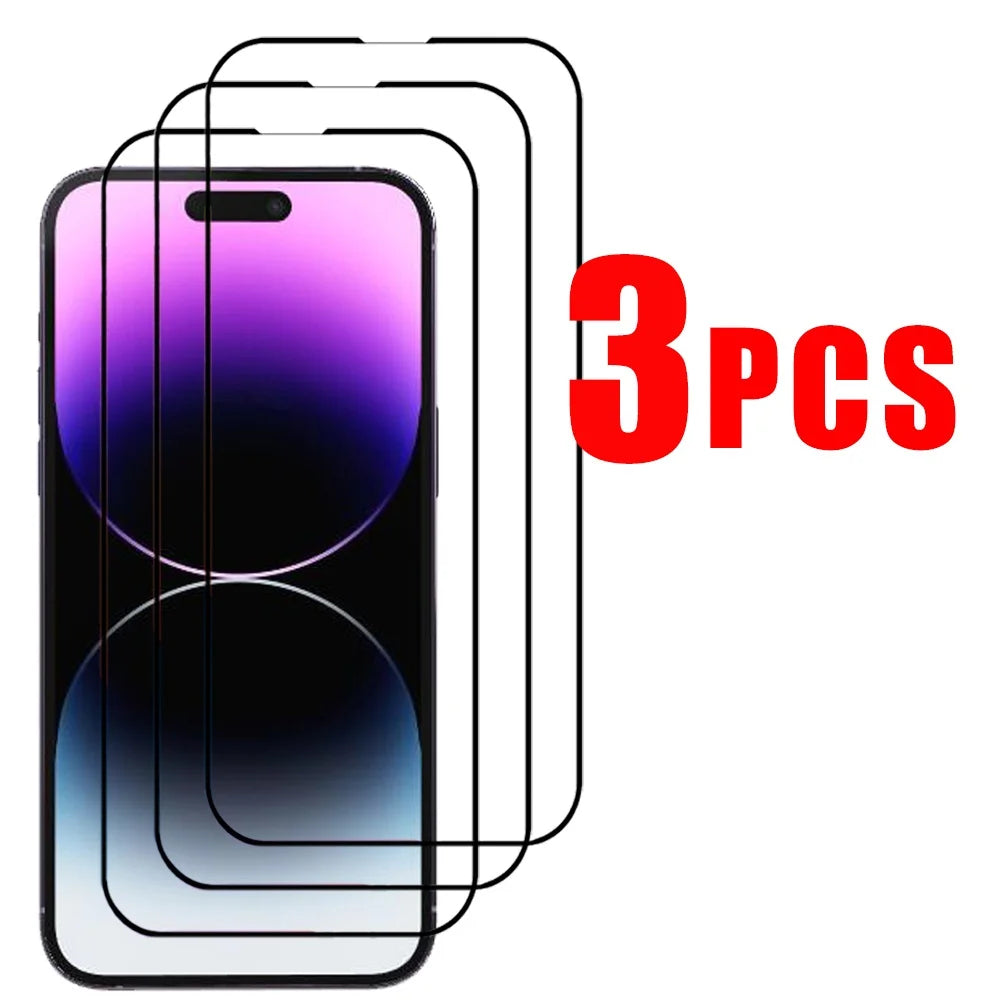3 Pieces Tempered Glass for iPhone 17 16 15 14 13 12 11 Pro Max Screen Protector for iPhone 17E 16E 12 13 Mini Film with Black Edge