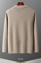 100% Pure Wool Cardigan Men's Spring And Autumn High-End Outerwear Sweater Casual Small Suit Jacket Olive Collar Sweater