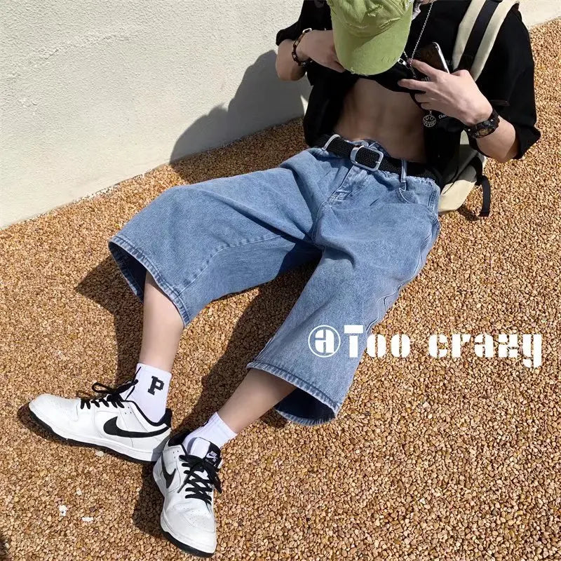 jeans Pants men Summer Short Jeans Big-pockets Breeches Hip Hop Streetwear Baggy Denim Shorts Casual Wide-leg Capris Pants