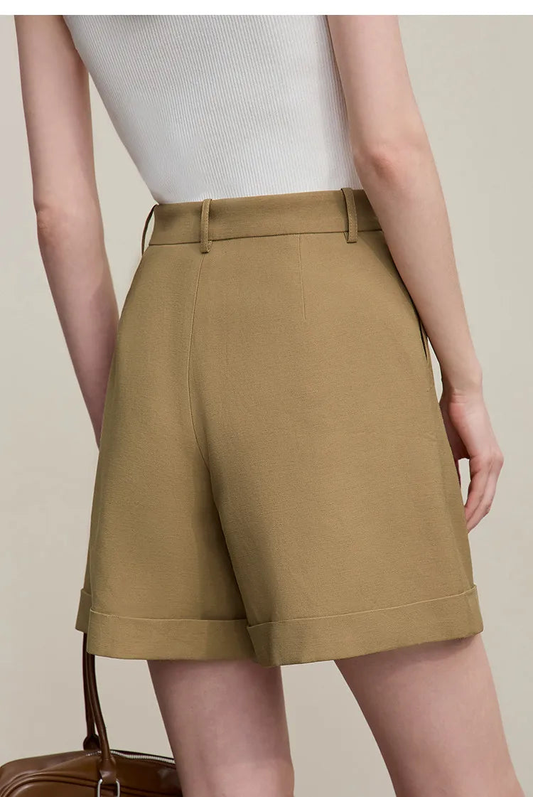 Amii Women's Shorts 2026 Summer New Rolled Casual Cotton Pants Cuffed Hem Solid Color Versatile Basic Woman Clothes 12622140
