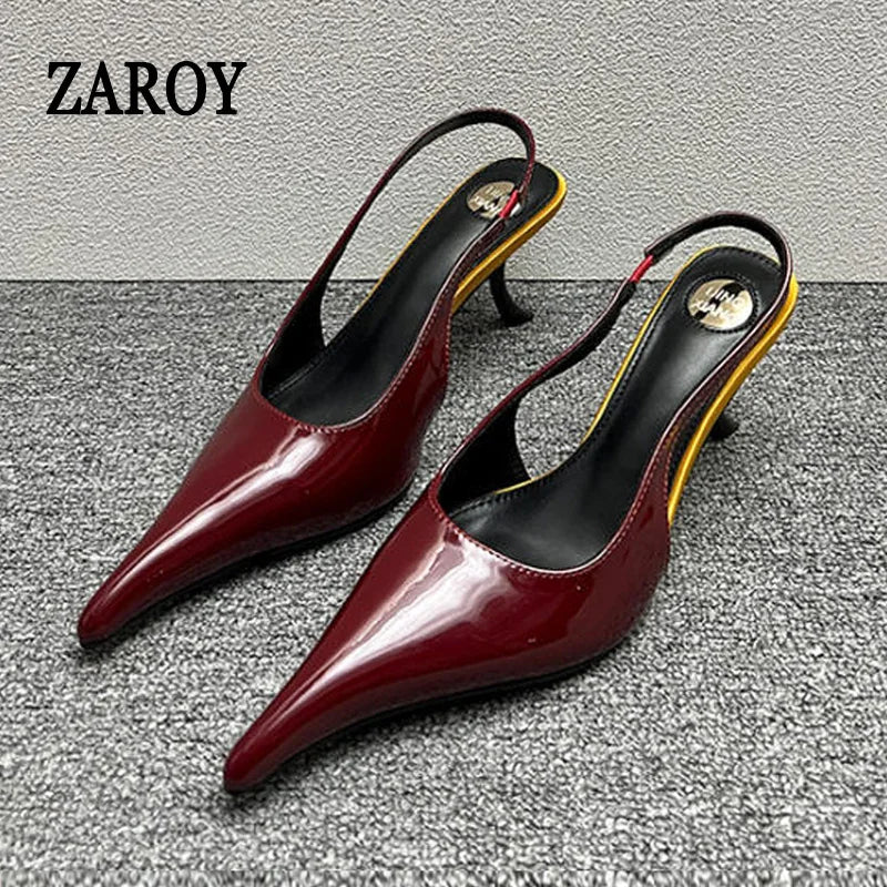 Women's Designer Heels Patent Leather Pointed Toe Sculptural Thin High Heels Sandals Pumps Runway Chic Luxury Party Dress Shoes