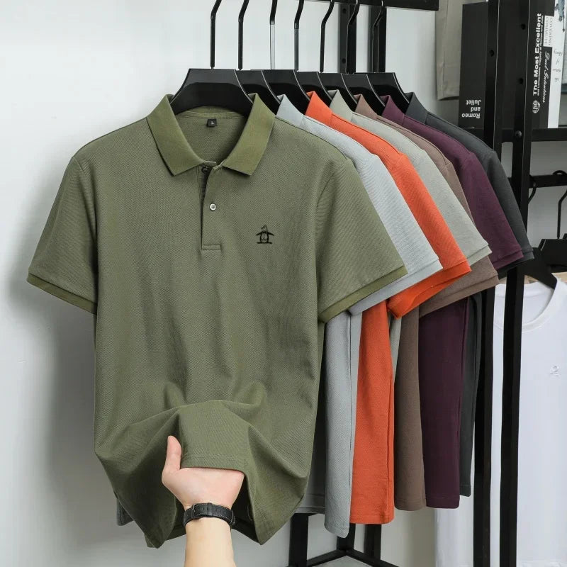 100% pure cotton summer new men's short sleeved polo shirt design high-end brand penguin embroidery business comfortable T-shirt