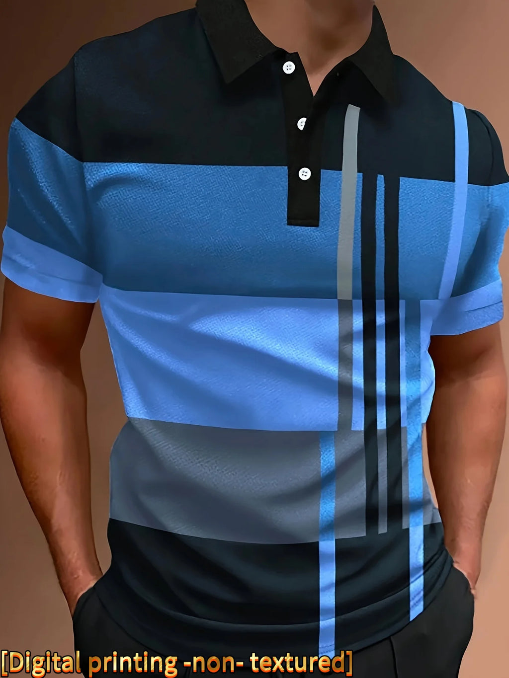 Men Black Blue Gray Geometric Color Block Polo Shirt Lapel Short Sleeve Breathable Casual Summer Golf Daily Tops