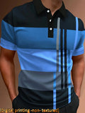 Men Black Blue Gray Geometric Color Block Polo Shirt Lapel Short Sleeve Breathable Casual Summer Golf Daily Tops