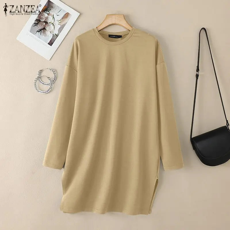 2026 ZANZEA Muslim Hijab Blouse Women Spring Long Tops Turkey Abaya Fashion O Neck Long Sleeve Knitted Shirt IsIamic Clothing