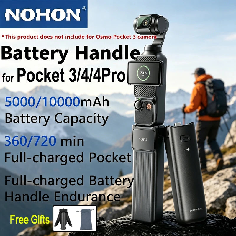 NOHON Camera Handheld Gimbal Charger for DJI Osmo Pocket 4 Pro 3 Battery Handle 10000mAh 5000mAh Portable Power Bank 22.5W