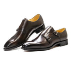 Luxury Genuine Leather Double Buckle Monk Strap Formal Shoes for Men Classic Cap Toe Business Office Wedding Dress Shoes