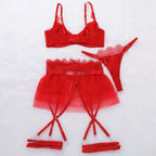 Toucheart 4 Piece Set Sexy Lingerie Set Lace Perspective Bra Women Mesh Patchwork Ruffled Skirt Garter Socks Sexy Underwear Suit