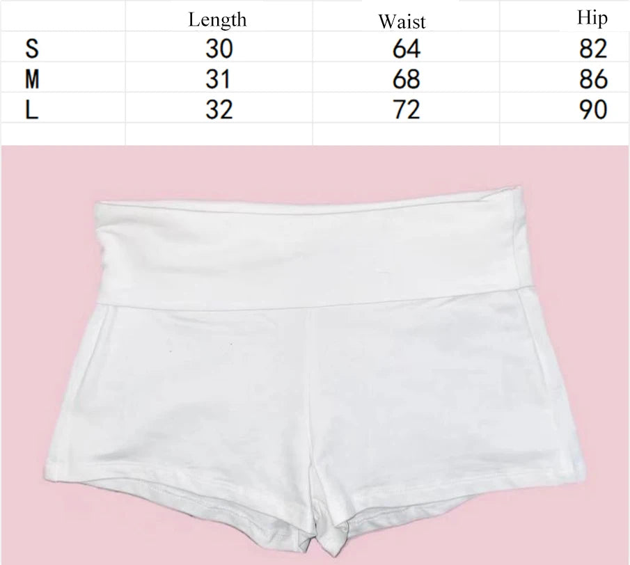 Women Y2K White High Waist Biker Shorts Front Letter Print Back Gothic Cross Stretch Skinny Summer Street Workout Mini Bottoms