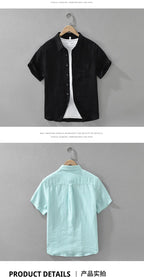 100% Linen Short Sleeve Shirt for Men Breathable Summer Casual Top Minimalist Loose Fit Button-Up Shirt  Natural Wrinkle Texture
