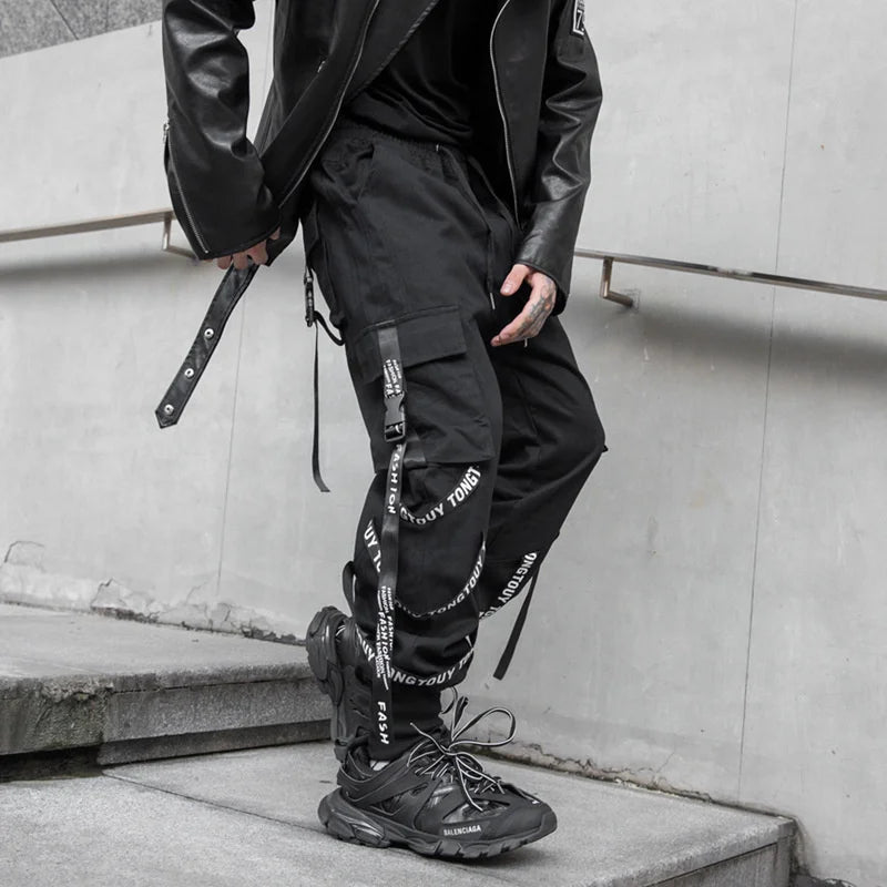 Y2K Joggers Cargo Pants For Men Casual Hip Hop Pocket Male Trousers Sweatpants Street Ribbons Techwear White Pant Pantalon Homme