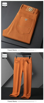 Seven-Color Stretch 97% Cotton and 3% Spandex Jeans Men Trendy Wild Simple High-End Slim-Fitting Small Straight Casual Trousers