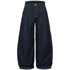 【Mirrordust】Pleated Baggy Jeans Men Loose Wide Leg Jeans Trousers Streetwear Harajuku Hip Hop Jeans Denim Pants