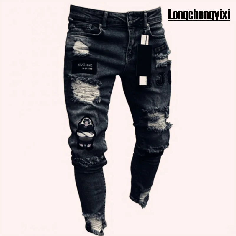 2024 Men Jeans Solid Pockets Stretch Denim Straight Pants Spring Summer Business Casual Trousers Daily Streetwear Men's Clothing