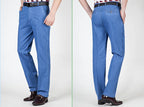 2023 Business Pure Cotton Spring and Summer Thin Men's Jeans Men's Stretch High Waist Loose Fashionable Comfortable Casual Pants