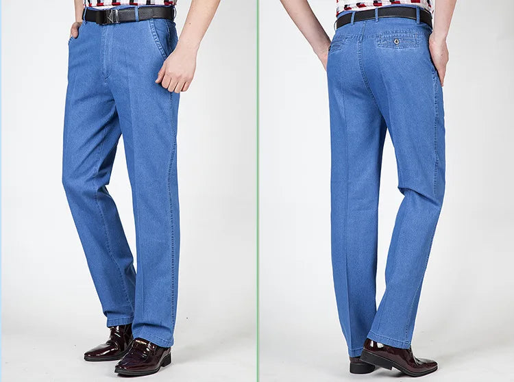 2023 Business Pure Cotton Spring and Summer Thin Men's Jeans Men's Stretch High Waist Loose Fashionable Comfortable Casual Pants