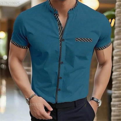 Men's shirt new 3D printed shirt Men's business office wear Men's short sleeve fashion casual breathable fabric XS-6XL