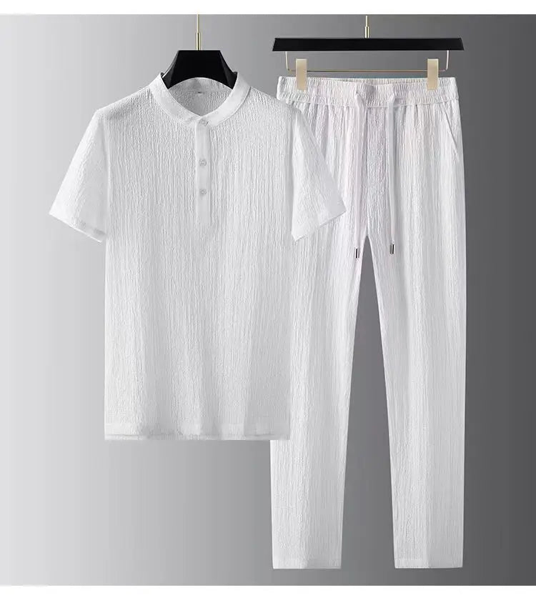 Men's sets (Shirt + trousers) 2026 summer new style fashion men shirt short sleeve shirt High quality shirts male Two Piece
