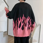 Fashion Gradient Flame Print Oversized Long Sleeve Sweaters Casual Pullovers Men's Clothing All-match Korean Loose Knitting Tops