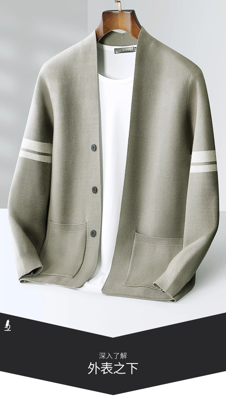 Autumn And Winter New Casual Wool Knit Cardigan Men's Fashion V-Neck Solid Color Shirt Loose Sweater Coat