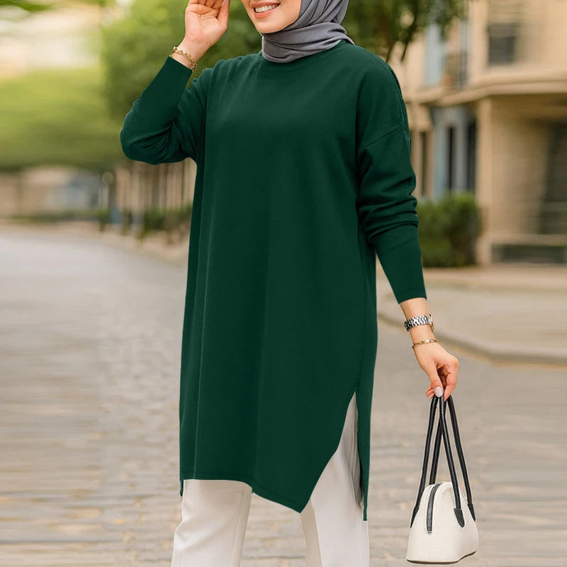 2026 ZANZEA Muslim Hijab Blouse Women Spring Long Tops Turkey Abaya Fashion O Neck Long Sleeve Knitted Shirt IsIamic Clothing