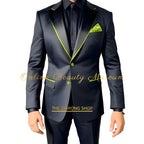 Luxury Men Suits 2 Pieces Black Floral Texture with Gold Accent Wedding Tuxedo Party Suits Formal Fashion Suits