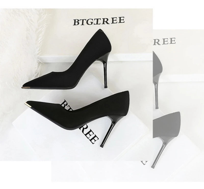 Banquet Fashion Metal Toe High Heels Women's Pointed Toe Shallow Mouth Thin Heels Women's Shoes Temperament Single Shoes