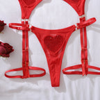Ellolace Tempted Women's Lingerie Sets Daring Heart Rhinestone Bra Belt Thong 3PC with Choker Leg Circles Intimate Miss Outfits