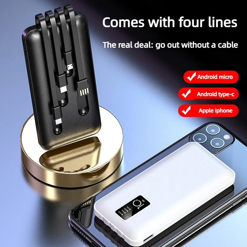 20000mAh Portable Charger Power Bank with Built in Cable Mobile External Battery for iPhone 15 13 Samsung S22 Xiaomi 14 10000mAh