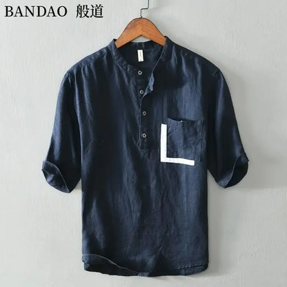Chinese Style Spring and Summer Loose High-end Men's Linen Short-sleeved Cotton Linen Casual Breathable Shirt Collar T-shirt