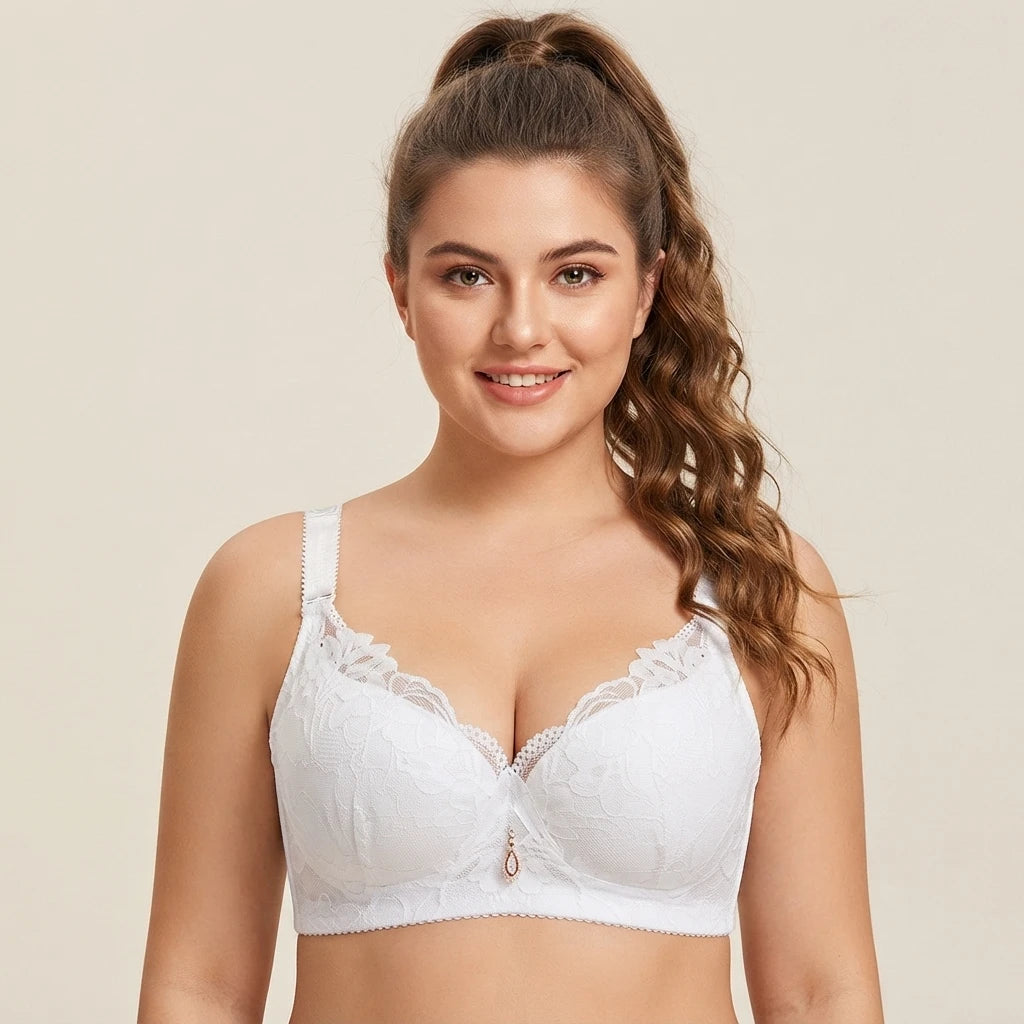 Royal Blue Lace Full Cup Bra Plus Size Anti Sag Support Brassiere Underwire Breathable Big Bust Lingerie 40 42 44 46 48 50 Cup