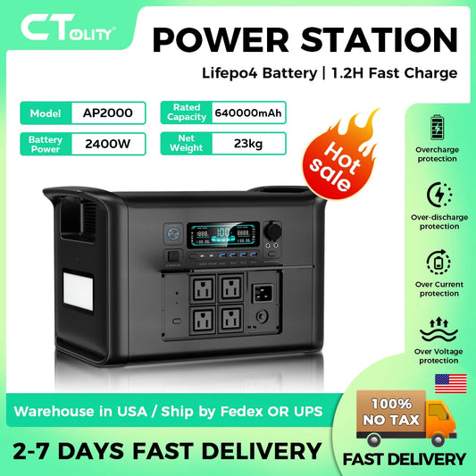 CTOLITY AP2000 2400W Portable Power Station 220v AC 2048WH Solar Generator Energy Storage Power Supply Camping LiFePO4 Batteries