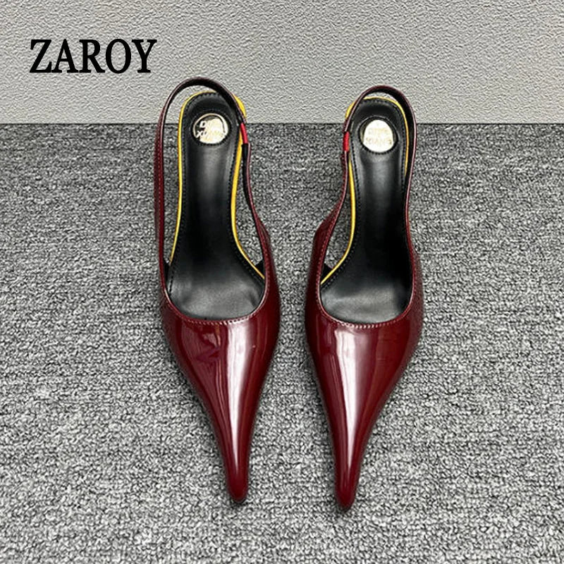 Women's Designer Heels Patent Leather Pointed Toe Sculptural Thin High Heels Sandals Pumps Runway Chic Luxury Party Dress Shoes