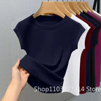 Women's New Sleeveless T-shirt Trendy Fashion Casual Slim Fit Summer Round Neck Ribbed Solid Color Cool Thin Base Top
