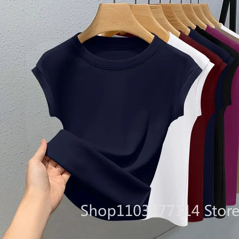 Women's New Sleeveless T-shirt Trendy Fashion Casual Slim Fit Summer Round Neck Ribbed Solid Color Cool Thin Base Top